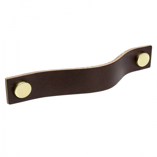 Poignée Loop - 128 mm - Cuir Marron/Laiton