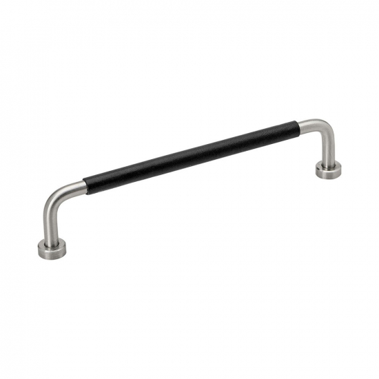Poignée Lounge - 160mm - Acier Inoxydable/Cuir Noir