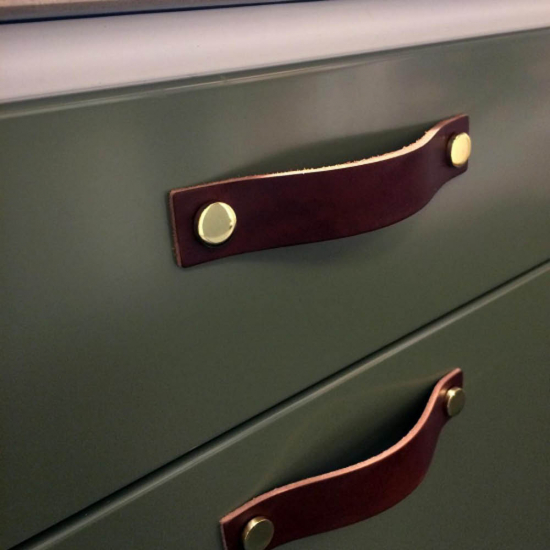 Poignée Loop - 128 mm - Cuir Marron/Laiton
