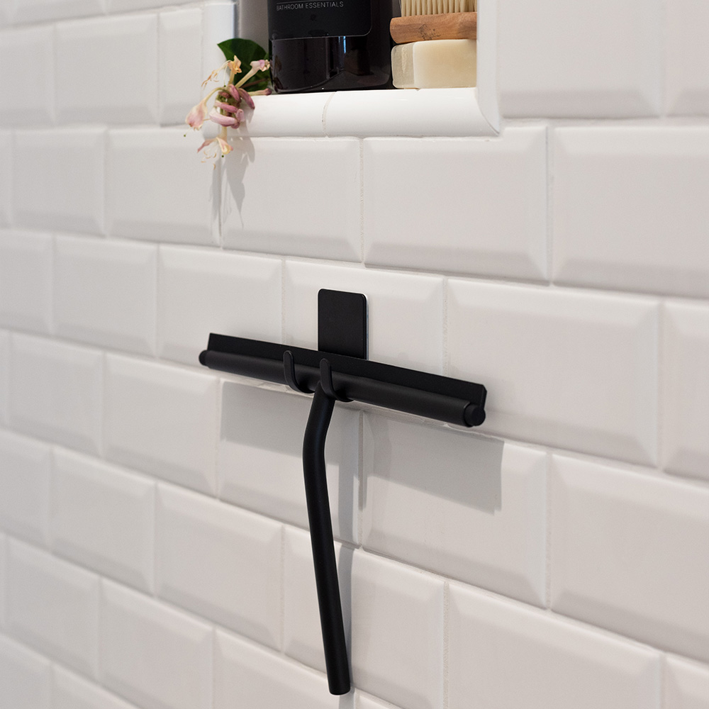 Raclette De Douche Avec Support Base - Noir Mat