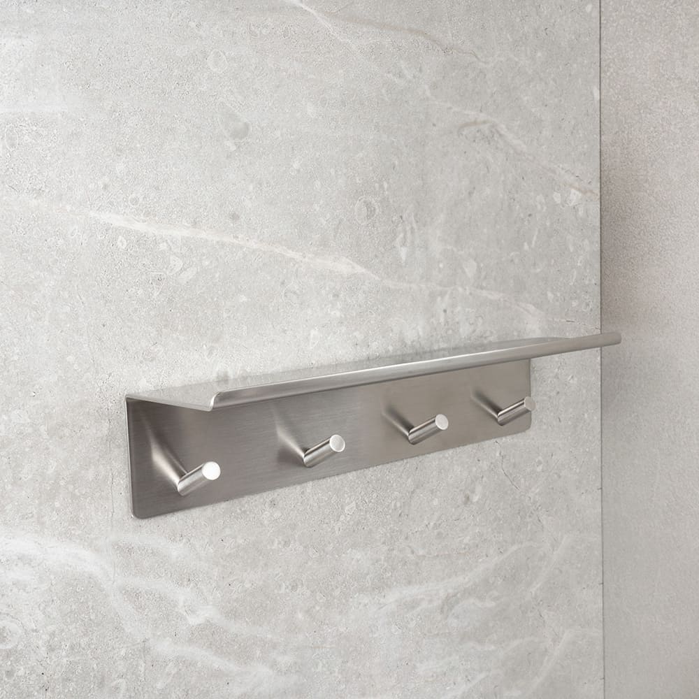 Etagère De Salle De Bain Avec Bande Á Crochets Base - Acier Inoxydable Brossé