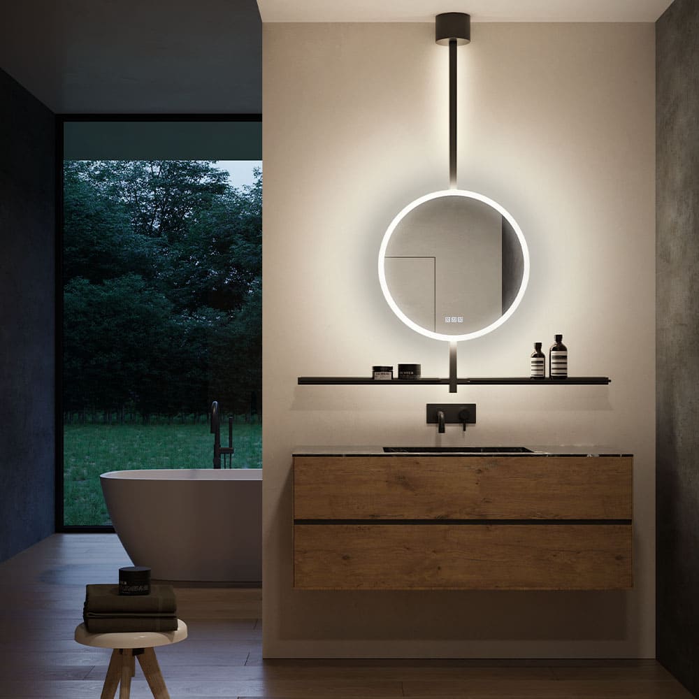  Miroir de salle de bain IO avec éclairage & étagère - Noir