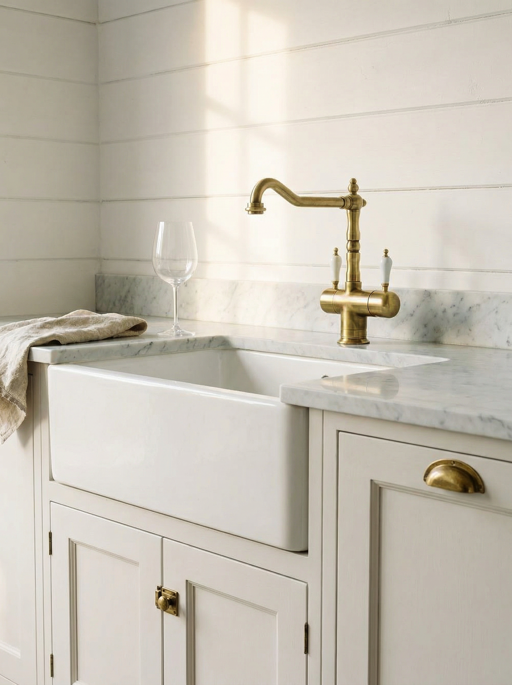 Mitigeur de cuisine en bronze dans une cuisine de style classique