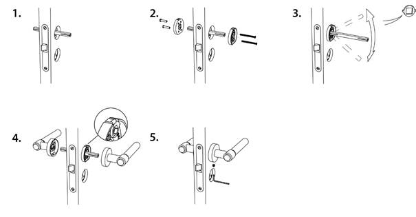 Montage de la poignée de porte à vis cachée, étapes 1 à 5