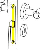 Chant d'une porte avec le nom du modèle de serrure repéré par un marquage jaune