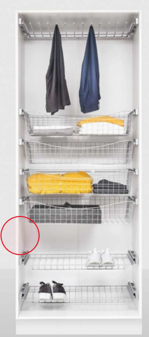 Schéma du caisson d'une armoire avec la mesure d'épaisseur à prendre pour choisir un rail de 16 ou 19 mm