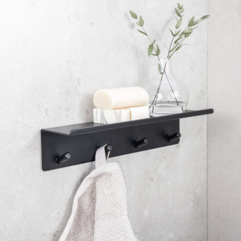 Etagère De Salle De Bain Avec Bande Á Crochets Base - Noir Mat
