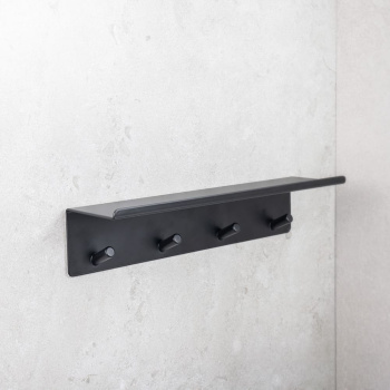 Etagère De Salle De Bain Avec Bande Á Crochets Base - Noir Mat