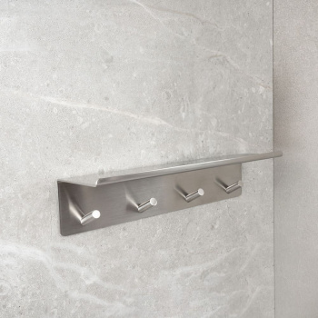 Etagère De Salle De Bain Avec Bande Á Crochets Base - Acier Inoxydable Brossé