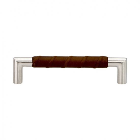 Poignée Norma 12 en acier inoxydable et cuir marron de Beslag Design